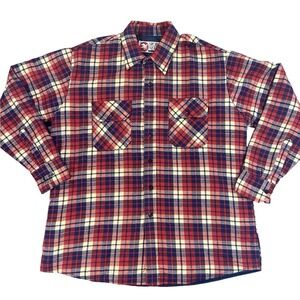 VTG Flannel Barn Coat Mens XL Trucker Jacket Plaid Red Blue Sports Afield